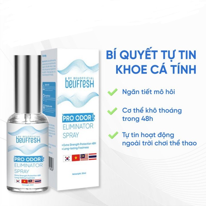 Xịt khử mùi toàn thân, lăn khử mùi BEUFRESH ngăn tiết mồ hôi, hạn chế mùi cơ thể 30ml