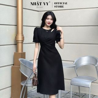 Đầm đi tiệc Nhật Vy dáng ôm cổ tròn xoắn ngực chất lụa đơn giản sang chảnh phù hợp đi chơi - D2854