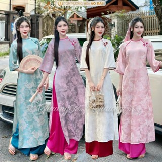 Áo dài cách tân nữ gấm long phụng dáng suông xưa CHAANG may sẵn ADC857 áo dài xuông bầu dự tiệc cưới lễ Tết đẹp