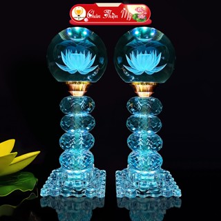  Đèn Thờ Pha Lê Quả Cầu Nguyên Khối Led 7 Màu CHÂN THIỆN MỸ Trang Trí Bàn Thờ Phật Gia Tiên PLC-11 