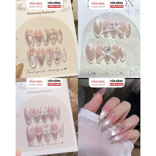 Nail box thiết kế mắt mèo , móng tay giả cô dâu đính đá , mẫu nailbox ngắn đơn giản