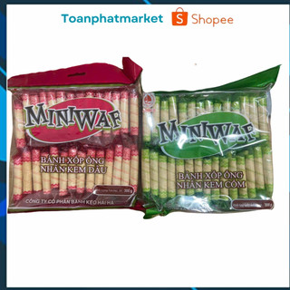Bánh quế Miniwaf Hải Hà nhân kem dâu, bánh quế xốp ống Hải Hà xanh cốm,bánh xốp ống Hải Hà.