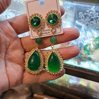 Đôi hoa tai màu xanh dạng kẹp hình giọt nước màu xanh , dâng  Chúa , Chầu , Cô - Trang phục phụ kiện Hầu Đồng