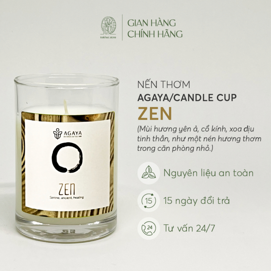 Nến thơm AGAYA Mùi Zen, Nến thơm Candle Cup mùi hương cam bergamot, hổ phách và nhựa thơm