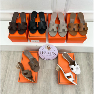  Dép cao gót nữ Guốc quai da sần gót trụ vân gỗ cao 5cm fullbox túi đầy đủ 