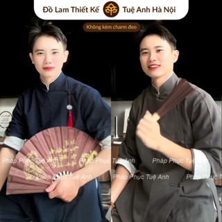  Đồ lam đi chùa Bảo Nghiêm pháp phục nam nữ vạt hò cổ tàu nút tết vải đũi cao cấp - Lam Tuệ Anh 
