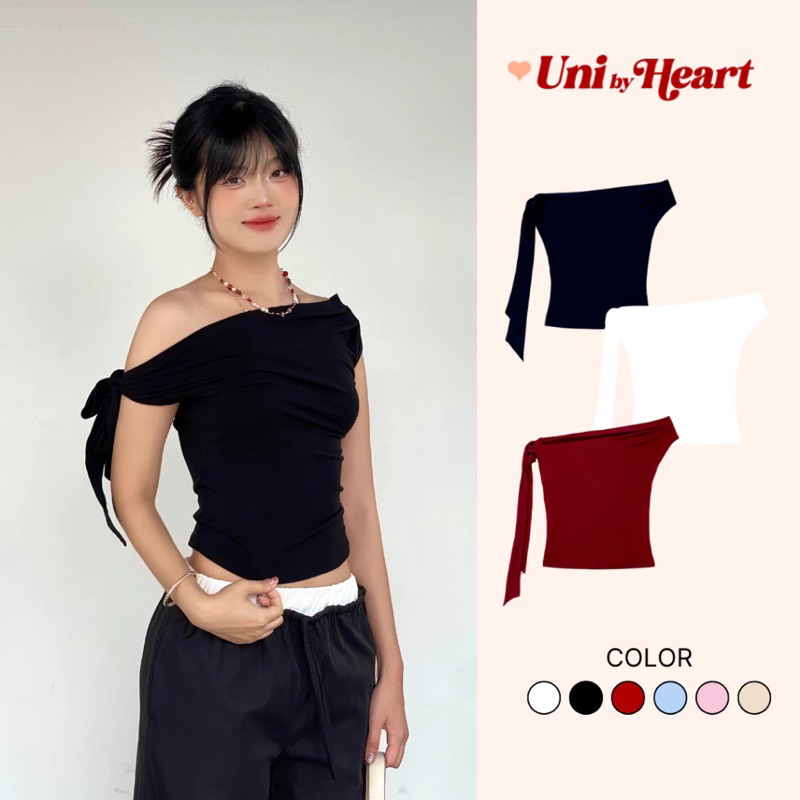 Áo ôm trễ vai Maddy Top ATV009 buộc nơ 1 bên vai, thiết kế trẻ trung - Uni By Heart @unibyheart