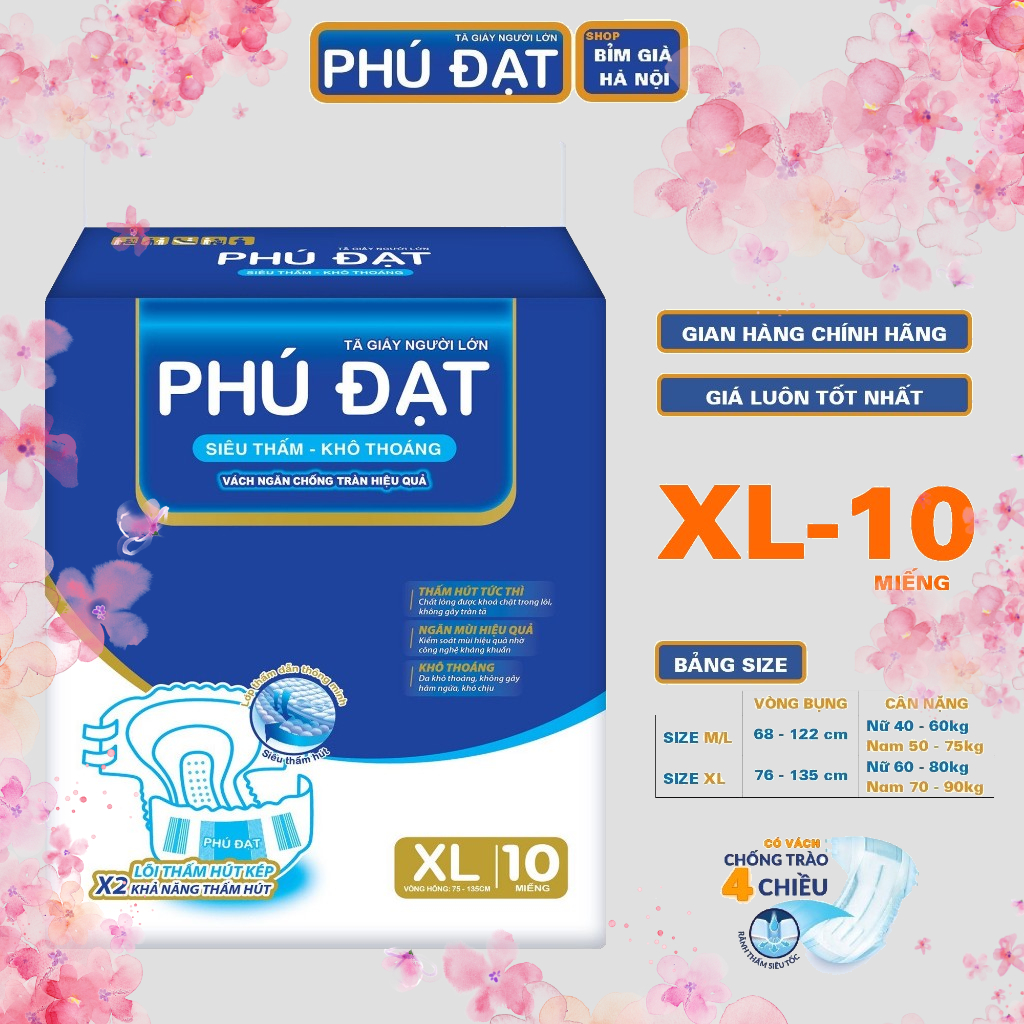 (Lẻ 1 gói) Bỉm già Phú Đạt ML10 XL10 miếng #Tã già #phú đạt có vách chống tràn ML20 XL20  #bỉm phú đạt #bỉm già phú đạt