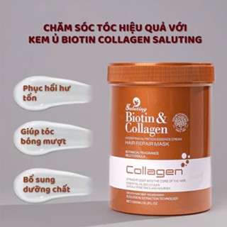 Ủ tóc hấp tóc BIOTIN COLLAGEN SALUTING 1000ML, Dầu xả hấp tóc, kem ủ dưỡng chăm sóc tóc siêu phục hồi tóc hư tổn