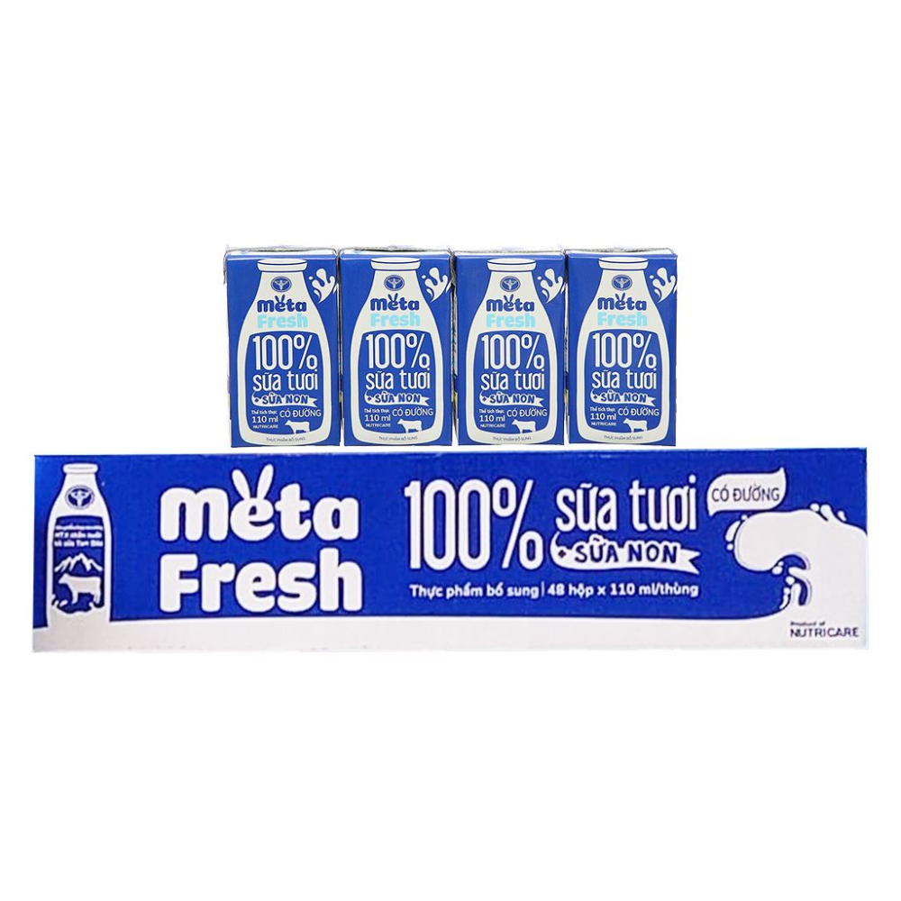Thùng 48 hộp sữa tươi tiệt trùng Meta Fresh có đường 110ml