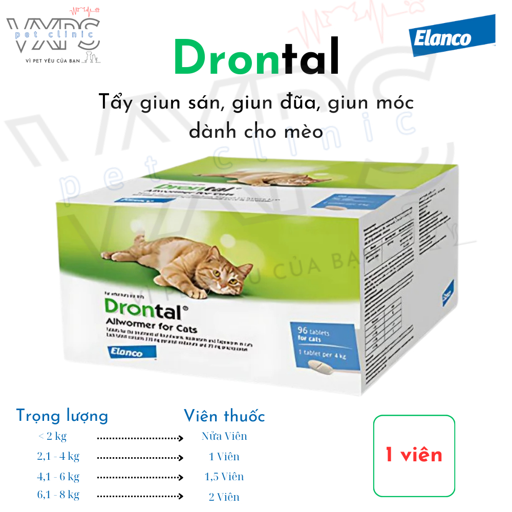 Drontal - 1 Viên tẩy giun sán dành cho mèo (Chính hãng Elanco)