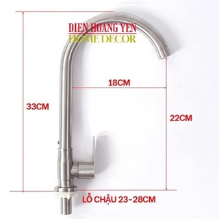 Vòi chén inox 304 dùng nước lạnh cổ quay bi