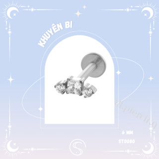 [1 chiếc - chốt bi] Khuyên tai/bông tai hình vuông đính đá nhỏ hai bên /Lobe Upper Helix Flat Earring 80