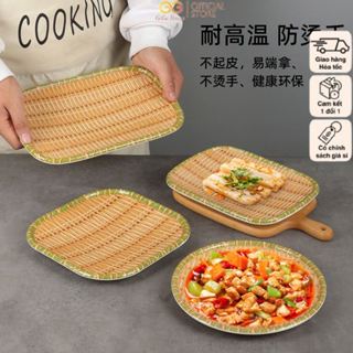 Đĩa nhựa phíp giả mây đan tre 3 chân  nhiều hình dạng GIGA HOUSE, mẹt tròn, vuông đủ size, kích thước đựng đồ ăn, hoa qu