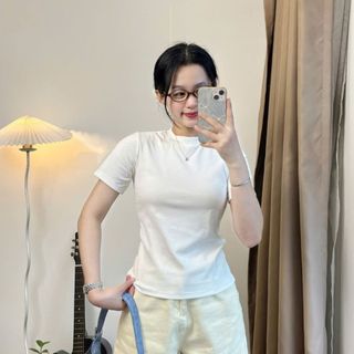 Áo thun cộc tay trơn chất  cotton tàu kiểu dáng basic dễ mặc thời trang Hàn Quốc Kimii 87123 P7K2