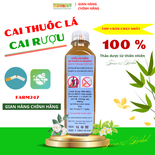 Cai thuốc lá, lào, cai rượu, Farm247,nước súc miệng, chai 350ml