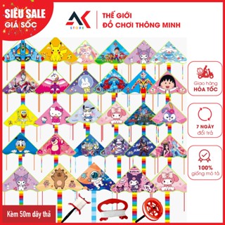 Diều Thả Dài 150cm Họa Tiết Hoạt Hình Siêu Nhân Công Chúa Doraemon Kèm Cuộn Dây Thả 50m Cho Bé