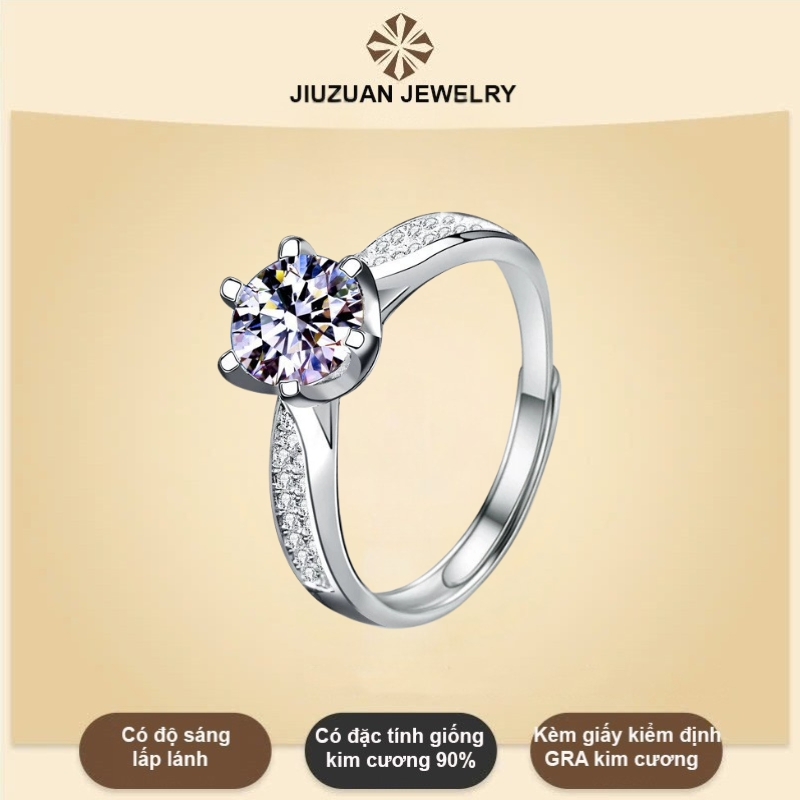 Nhẫn kim cương Moissanite nhẫn bạc nữ cầu hôn bạc mặt hoa nhẫn nữ bạc 7 ly kiểm định GRA JIUZUAN