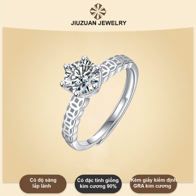 Nhẫn kim cương Moissanite 7 ly Nhẫn kim tiền bạc Nhẫn bạc nữ kiểm định GRA JIUZUAN N21