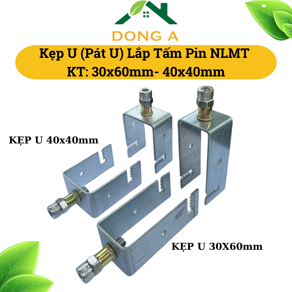 Kẹp U30x60, U40x40, U40x80 Lắp Pin Năng Lượng Mặt Trời | Pát U 30x60mm, 40x40mm Thép Mạ Kẽm Kẹp Dưới Tấm Pin NLMT_DA3