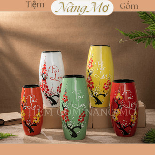  Lọ hoa gốm sứ Bát Tràng dáng bom họa tiết tài lộc 