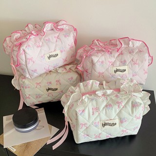   CÓ SẴN  Pouch Chần Bông Dày Nơ Hồng Túi Đựng Mỹ Phẩm Make Up  16x10x10cm FREESHIP Hộp Bút Viết Đồ Dùng Cá Nhân Xinh 
