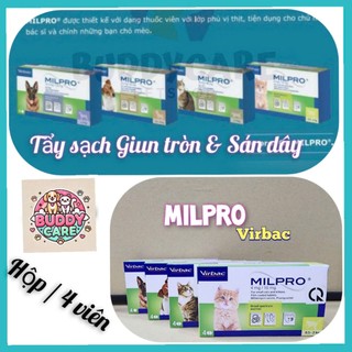  MILPRO® VIRBAC   Hộp 4 Viên   - Sản Phẩm Thế Hệ Mới Tẩy Sạch Giun Sán Chó Mèo 