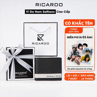 Ví nam khắc tên Cosmos phối màu da bò thật chất da Saffiano, Bóp da nam da bò thật bảo hành 2 năm - RCD01