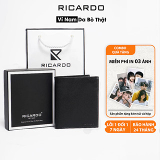 [Có khắc tên] Ví nam da bò thật Ricardo Murphy cao cấp chất da Saffiano, Bóp da nam đựng thẻ và giấy tờ xe cũ - V103