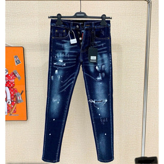  Quần jean bò nam Dsq2 4 cúc đùi wash rách tua vá vải vảy sơn quanh quần QJ3652 