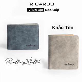 [Ví Khắc Tên] Ví nam baellerry da lộn nhỏ gọn cao cấp, Bóp nam đựng thẻ và card da thật mini có hộp làm quà tặng - V101
