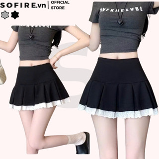 Chân Váy Nỉ Ngắn Xếp Ly Viền Ren Lưng Thun Dáng Xòe Tôn Dáng SOFIRE, Váy Mini Nữ Xòe (Có Quần Trong) Nữ Tính Hàn Quốc