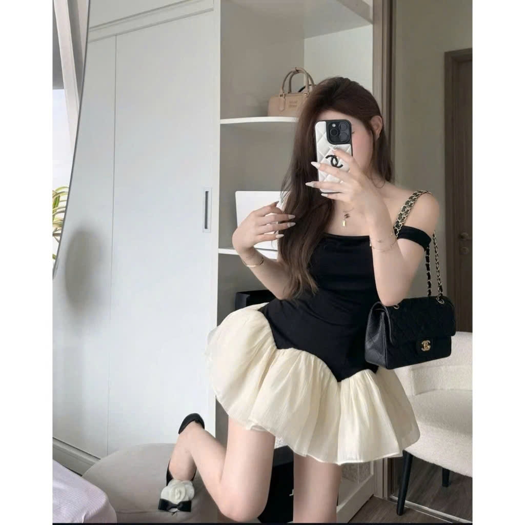 Váy trễ vai phối tùng xốp dáng xòe phồng tiểu thư kèm quần bảo hộ rời NA11 | BigBuy360 - bigbuy360.vn