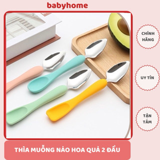  Thìa Muỗng Nạo Hoa Quả 2 Đầu Tiện Lợi Kết Hợp Thìa Ăn Dặm Silicon Cho Bé 