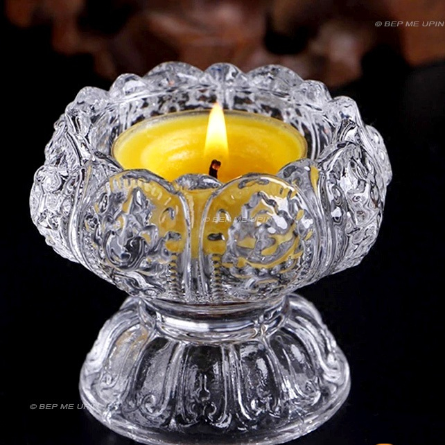 Trụ nến thủy tinh, cốc đựng nến thủy tinh hoa sen dày đẹp