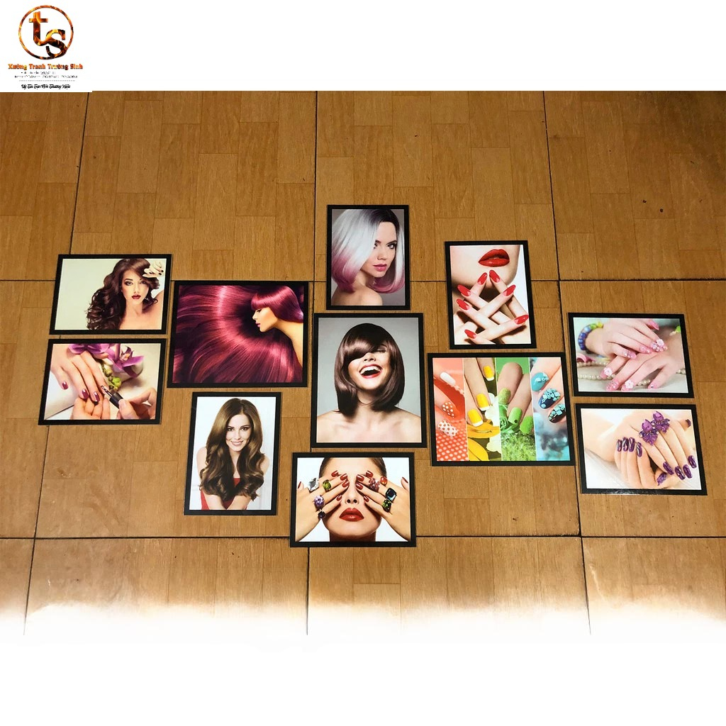 BỘ 11 TRANH SALON TÓC + NAIL, 11 tranh Fomex dán tường tặng kèm băng dính
