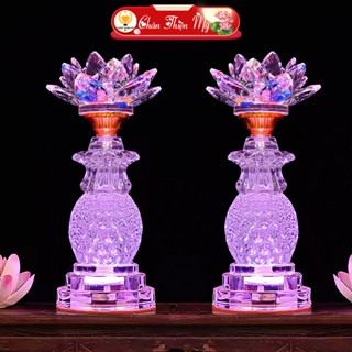  Đèn Thờ Hoa Sen Pha Lê Có Led Nhiều Màu CHÂN THIỆN MỸ Đồ Trang Trí Bàn Thờ Phật Gia Tiên HSPL-18 
