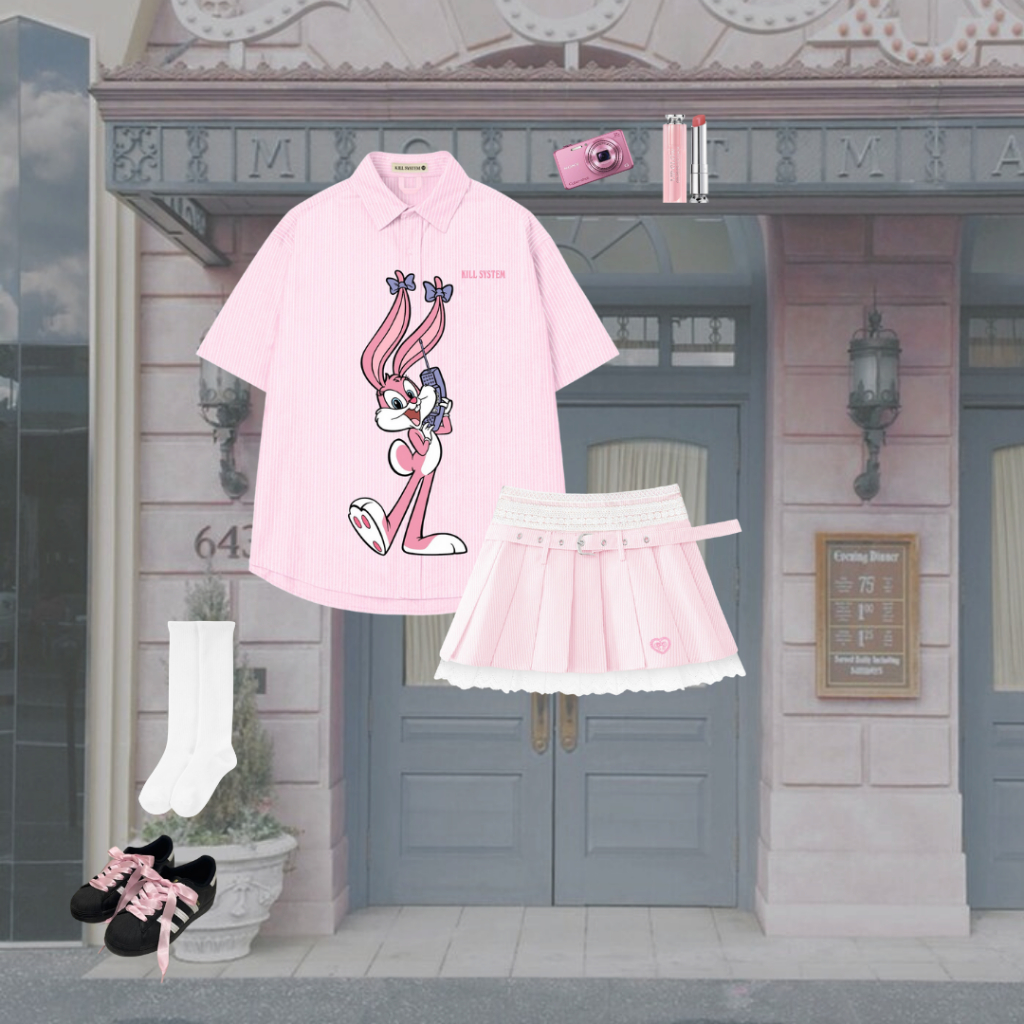 [COMBO KÈM DÂY BELT VÁY] Set Áo sơ mi thỏ Ribi + Chân váy Sachi thêu logo 3 lớp - Killsystem