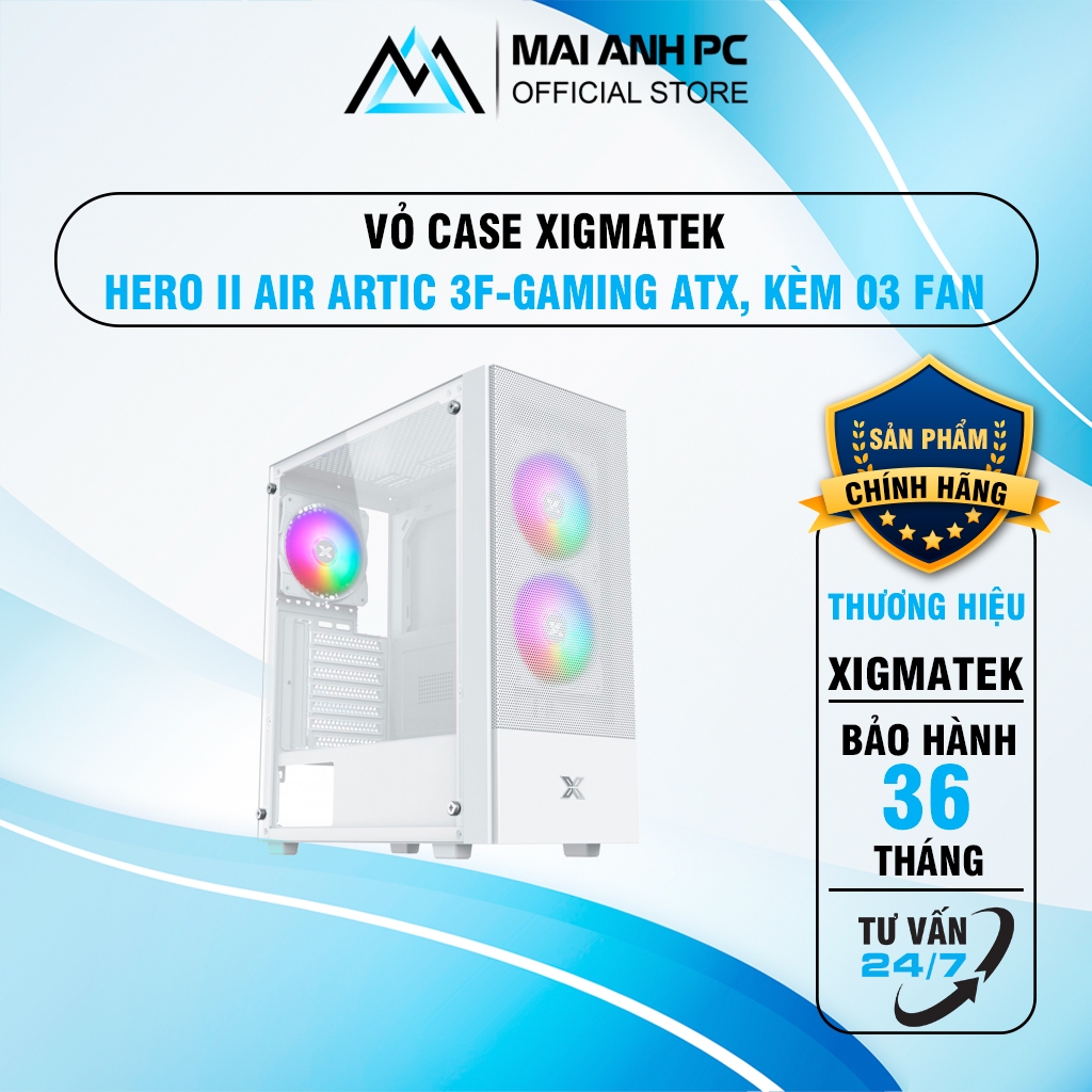 VỎ CASE  XIGMATEK HERO II AIR ARCTIC 3F / CASE XIGMATEK LUX S 3FX  (MID TOWER/ TRẮNG)