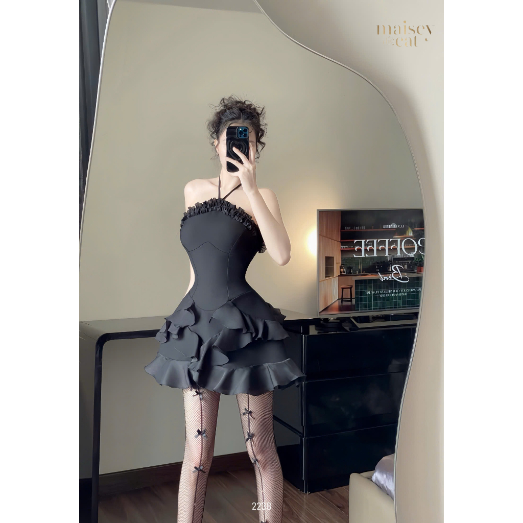 [MAISEY 2238] ĐẦM ĐI TIỆC CỔ YẾM XẾP BÈO LẠ MẮT (CÓ MÚT NGỰC)