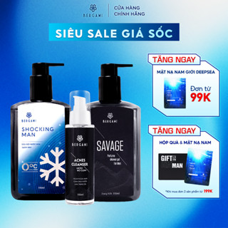 Combo Quà Tặng Nam Bergami, Sữa Tắm Nước Hoa Nam 330ml & Dầu Gội Nước Hoa Nam 330ml & Sữa Rửa Mặt Bùn Khoáng Nam 100ml