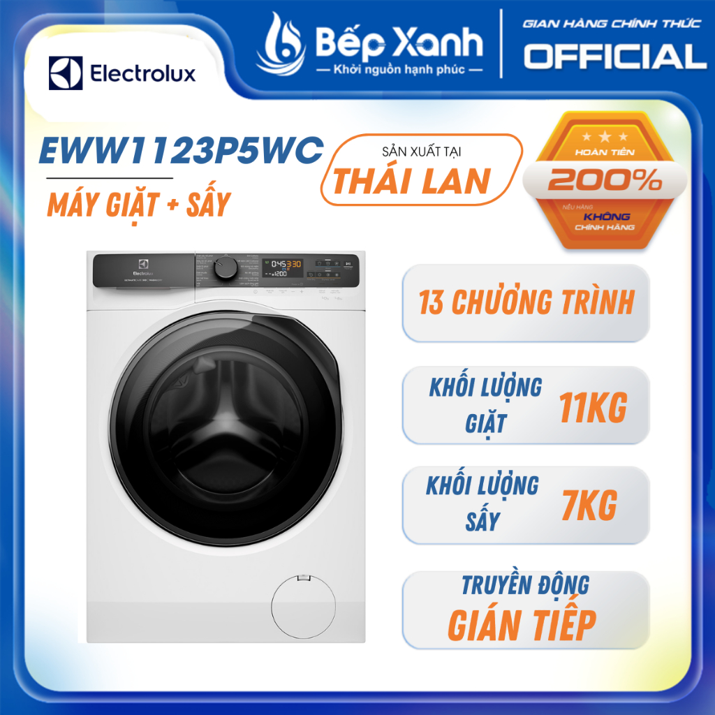 [FREESHIP HCM] Máy giặt sấy Electrolux EWW1123P5WC - Inverter - Giặt 11kg + sấy 7 kg - Sấy ngưng tụ