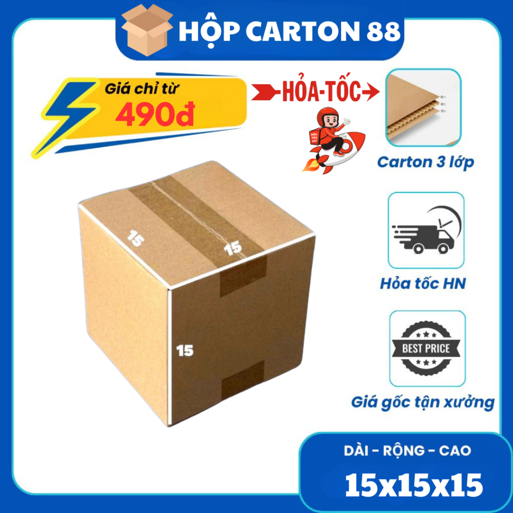[COMBO] 100 Hộp carton 15x15x15, Hộp đóng hàng