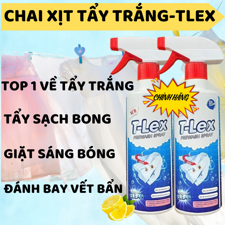 Chai Tẩy Sạch Mốc, Vết Bẩn Tlex 500ml- Chai Xịt Tẩy QUẦN ÁO TRẮNG- Không Gây Kích Ứng Da Tay