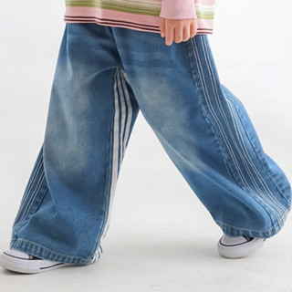 BABYBUYvip - 25CK05065 - Quần jean dài ống rộng 3 xọc trắng phía trong màu xanh cho bé trai và bé gái