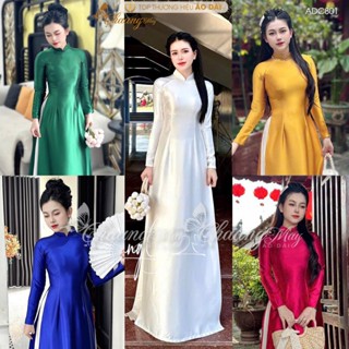 Áo dài truyền thống lụa bóng Ruby Bảo Ngọc Valentino may sẵn ADC801 áo dài màu xanh đỏ giáo viên dự tiệc cưới lễ Tết đẹp