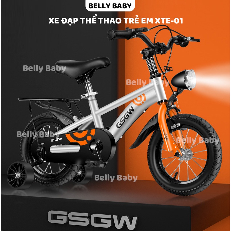 Xe đạp cho bé, xe đạp trẻ em Belly Baby XTE-01 có đèn led, phanh kép an toàn, bánh căm ( TẶNG KÈM GIỎ XE )