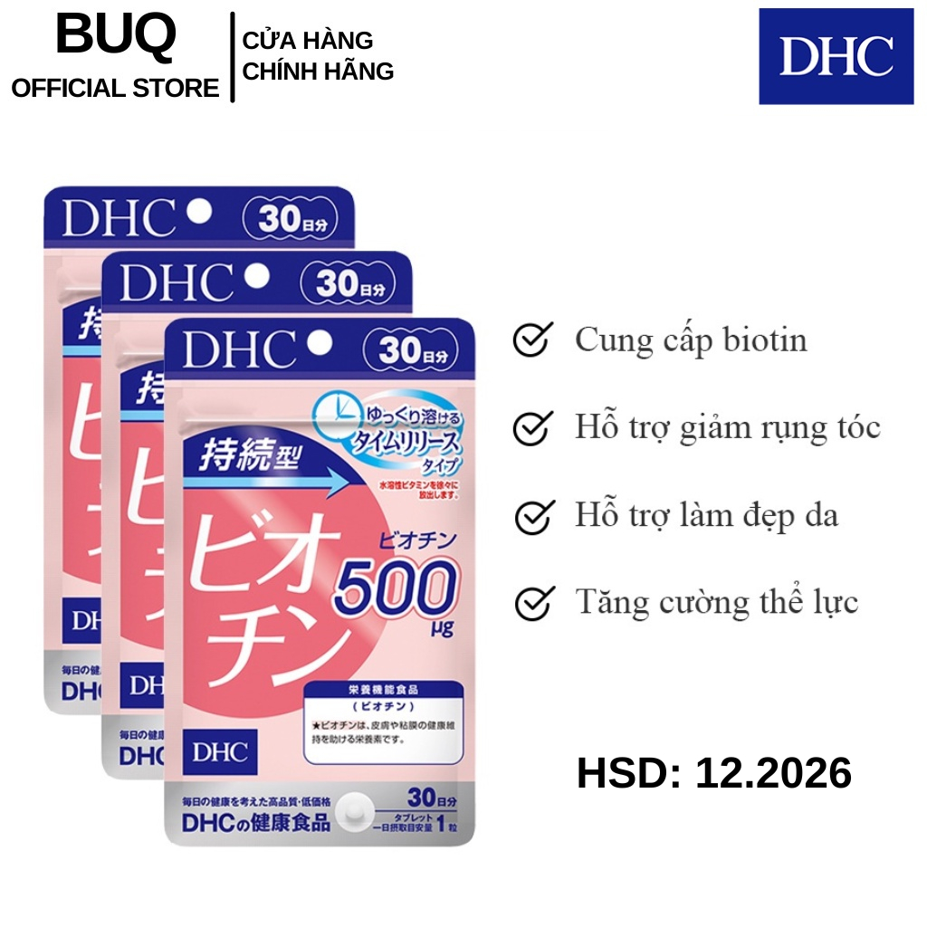 Combo 3 Gói Viên Uống DHC Biotin Ngăn Rụng Tóc Sustained Release Biotin 30 Ngày (Gói 30 Viên x3)