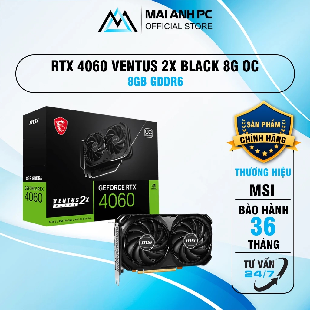 VGA Card màn hình MSI RTX 4060 VENTUS 2X BLACK 8G OC