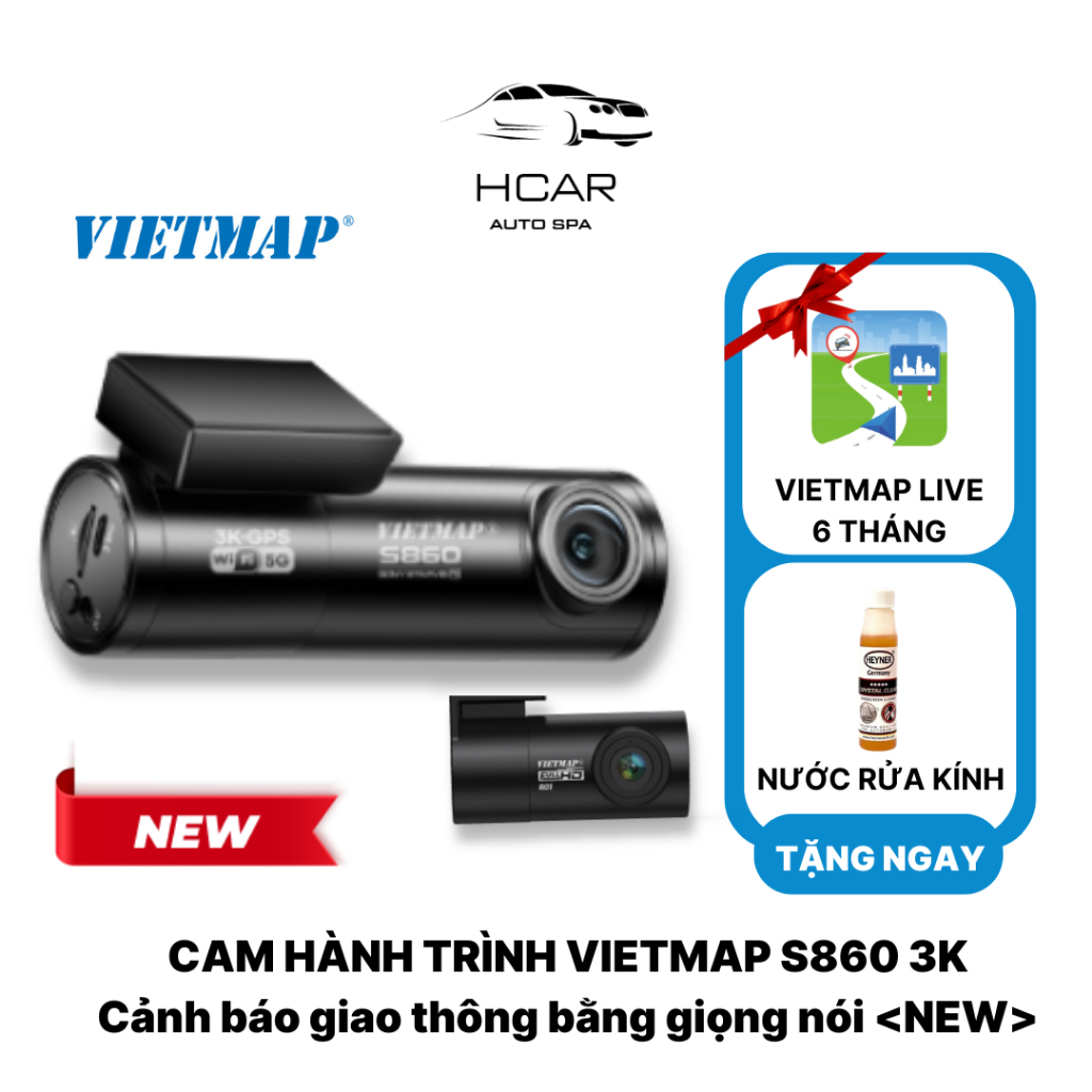 Camera hành trình ô tô VIETMAP S860 CẢNH BÁO GIAO THÔNG bằng giọng nói, ghi hình 3K<NEW mã mới thay 